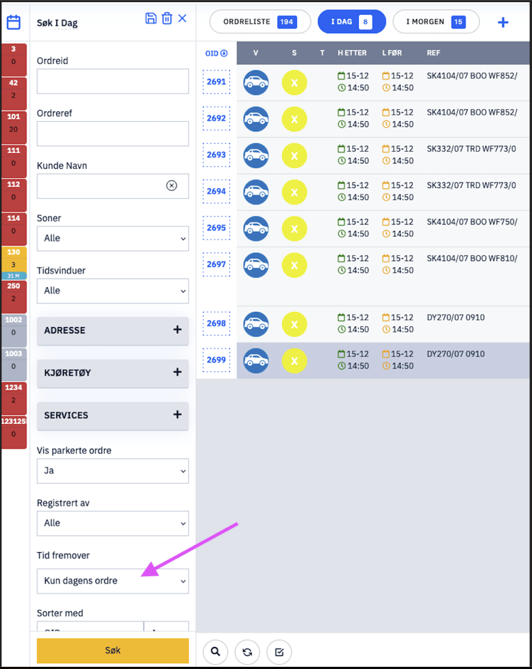 Dispatch tab